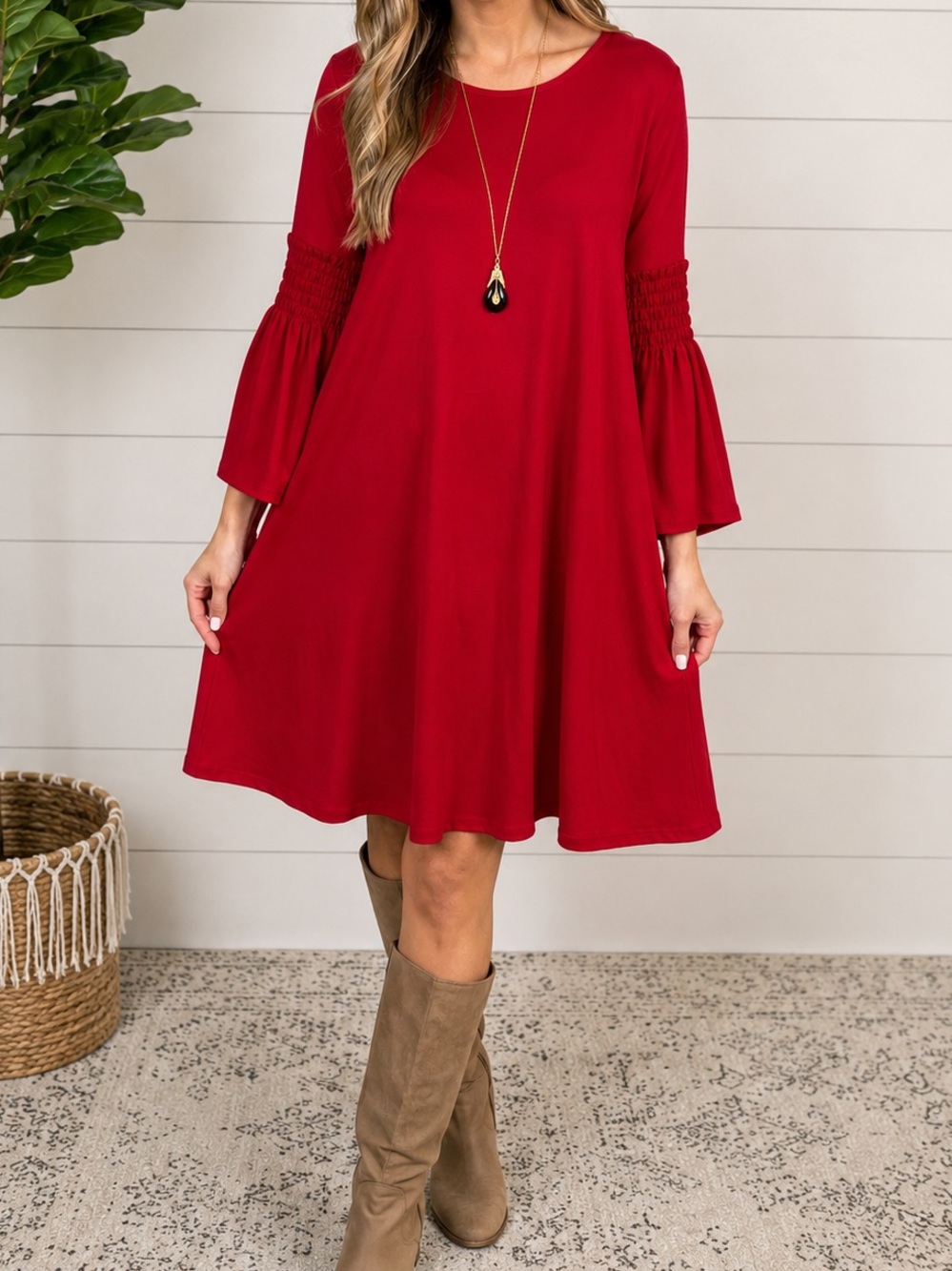 Elegant Agnes & Dora Red Bell Sleeve Swing Dress XL Boho Stretch Knit Tunic